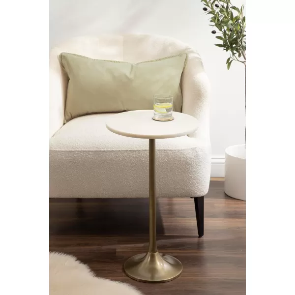 Kate and Laurel Baronet Glam Marble Round Side Table 14 x 14 x 24 Black Marble and Gray Gunmetal Marble Top Circle End Table for Use as a Bedroom Nightstand or Living Room Plant Stand OptionWhiteGold