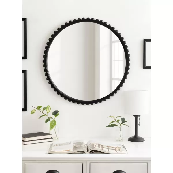 Kate and Laurel Beadbrook Modern Round Beaded Wall Mirror 24 Inch Diameter Natural Rustic Transitional Circle Mirror for Use as Bathroom Mirror or Entryway Mirror DecorBlack