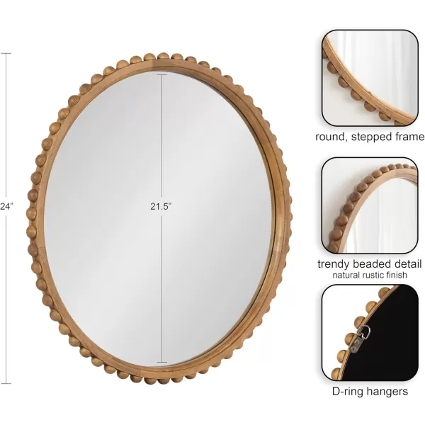 Kate and Laurel Beadbrook Modern Round Beaded Wall Mirror 24 Inch Diameter Natural Rustic Transitional Circle Mirror for Use as Bathroom Mirror or Entryway Mirror DecorRustic Brown