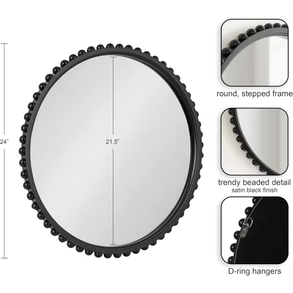 Kate and Laurel Beadbrook Modern Round Beaded Wall Mirror 24 Inch Diameter Natural Rustic Transitional Circle Mirror for Use as Bathroom Mirror or Entryway Mirror DecorBlack