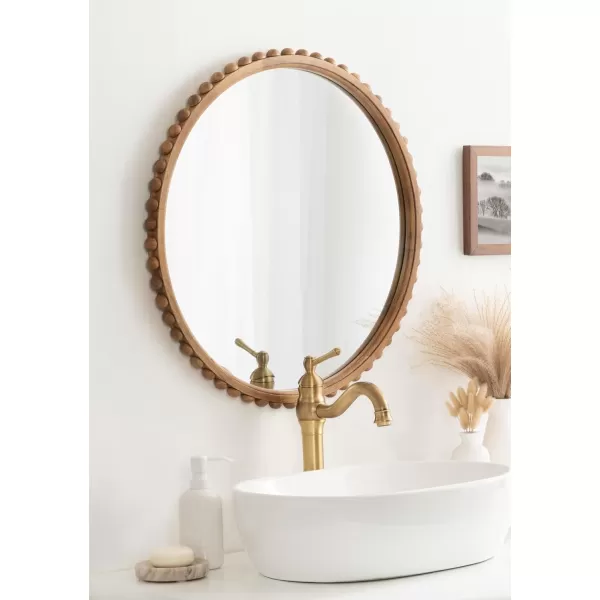 Kate and Laurel Beadbrook Modern Round Beaded Wall Mirror 24 Inch Diameter Natural Rustic Transitional Circle Mirror for Use as Bathroom Mirror or Entryway Mirror DecorRustic Brown