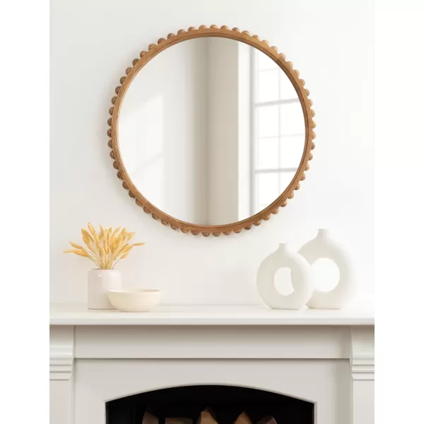 Kate and Laurel Beadbrook Modern Round Beaded Wall Mirror 24 Inch Diameter Natural Rustic Transitional Circle Mirror for Use as Bathroom Mirror or Entryway Mirror DecorRustic Brown