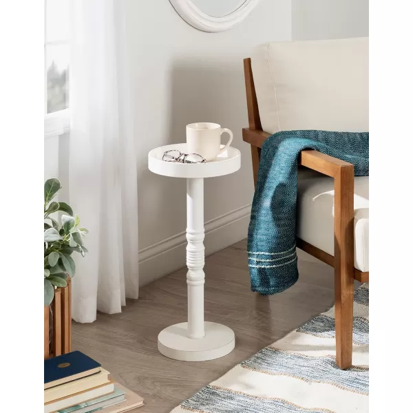 Kate and Laurel Bellport Farmhouse Round Drink Table 10 x 10 x 22 Natural Rustic Decorative Coastal Martini Table for Use as Charming Indoor Plant Stand or Living Room Pedestal TableWhite