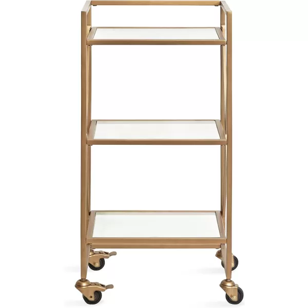 Kate and Laurel Blex Glam Metal and Glass Rolling Bar Cart 16 x 13 x 32 Gold Decorative Three Tier Rolling Cart with Locking Wheels and Glass ShelvingGold