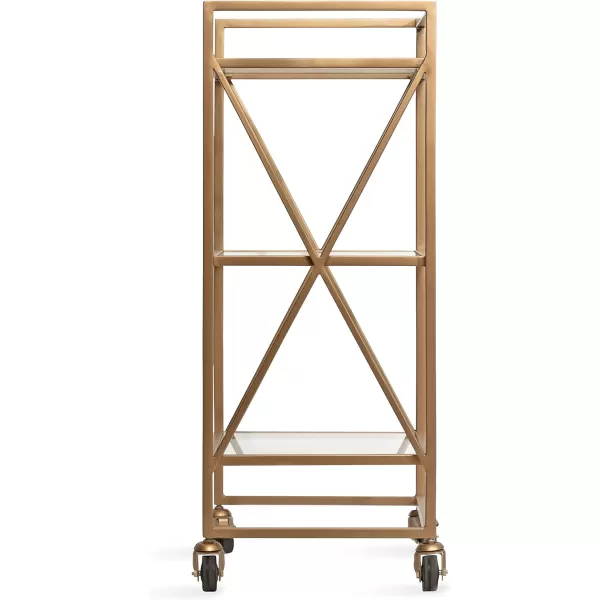 Kate and Laurel Blex Glam Metal and Glass Rolling Bar Cart 16 x 13 x 32 Gold Decorative Three Tier Rolling Cart with Locking Wheels and Glass ShelvingGold