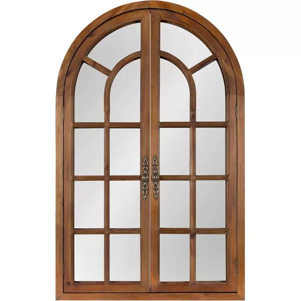 Kate and Laurel Boldmere Rustic Windowpane Arch Mirror 28 x 44 Rustic Brown Farmhouse Window Mirror for WallBrown