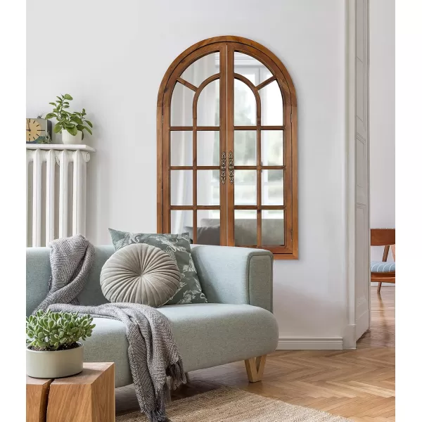 Kate and Laurel Boldmere Rustic Windowpane Arch Mirror 28 x 44 Rustic Brown Farmhouse Window Mirror for WallBrown