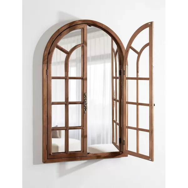 Kate and Laurel Boldmere Rustic Windowpane Arch Mirror 28 x 44 Rustic Brown Farmhouse Window Mirror for WallBrown