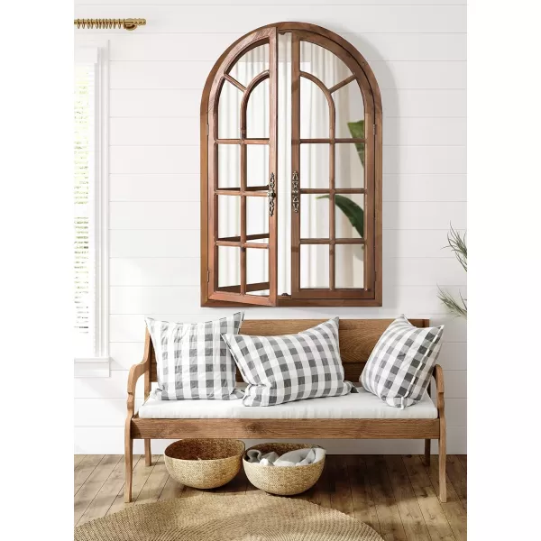Kate and Laurel Boldmere Rustic Windowpane Arch Mirror 28 x 44 Rustic Brown Farmhouse Window Mirror for WallBrown