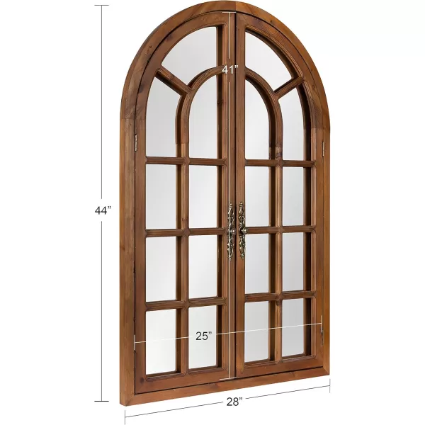 Kate and Laurel Boldmere Rustic Windowpane Arch Mirror 28 x 44 Rustic Brown Farmhouse Window Mirror for WallBrown