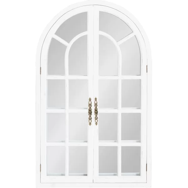 Kate and Laurel Boldmere Rustic Windowpane Arch Mirror 28 x 44 Rustic Brown Farmhouse Window Mirror for WallWhite