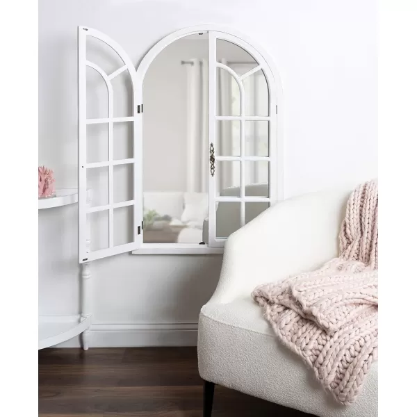 Kate and Laurel Boldmere Rustic Windowpane Arch Mirror 28 x 44 Rustic Brown Farmhouse Window Mirror for WallWhite