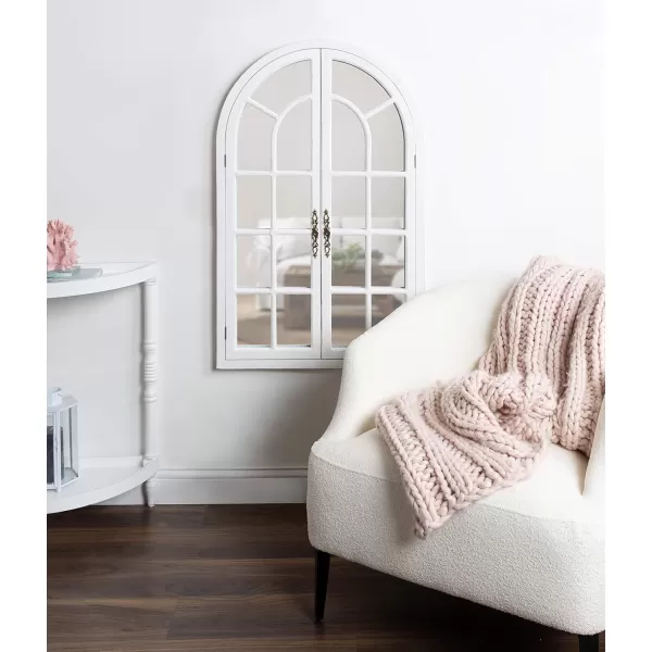 Kate and Laurel Boldmere Rustic Windowpane Arch Mirror 28 x 44 Rustic Brown Farmhouse Window Mirror for WallWhite