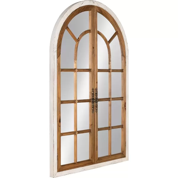 Kate and Laurel Boldmere Rustic Windowpane Arch Mirror 28 x 44 Rustic Brown Farmhouse Window Mirror for WallWhiteBrown