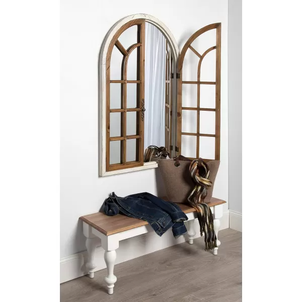 Kate and Laurel Boldmere Rustic Windowpane Arch Mirror 28 x 44 Rustic Brown Farmhouse Window Mirror for WallWhiteBrown