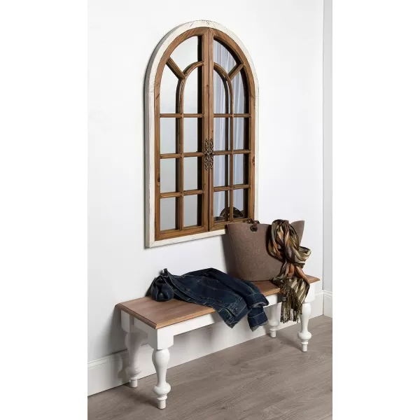 Kate and Laurel Boldmere Rustic Windowpane Arch Mirror 28 x 44 Rustic Brown Farmhouse Window Mirror for WallWhiteBrown