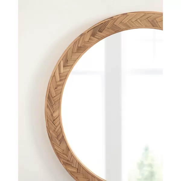 imageKate and Laurel Braywood Modern Pieced Wood Round Mirror 24 Inch Diameter Rustic Brown Decorative Circle Mirror for Use as Coastal Bathroom Mirror for Over Sink or Accent Bedroom Mirror