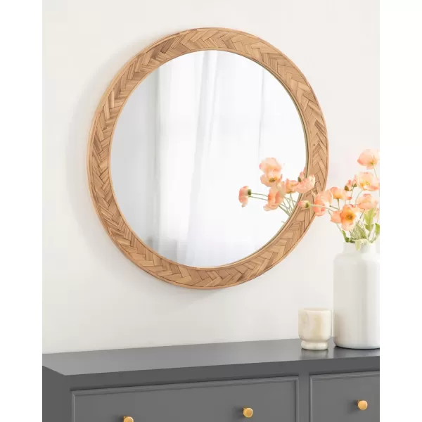 imageKate and Laurel Braywood Modern Pieced Wood Round Mirror 24 Inch Diameter Rustic Brown Decorative Circle Mirror for Use as Coastal Bathroom Mirror for Over Sink or Accent Bedroom Mirror