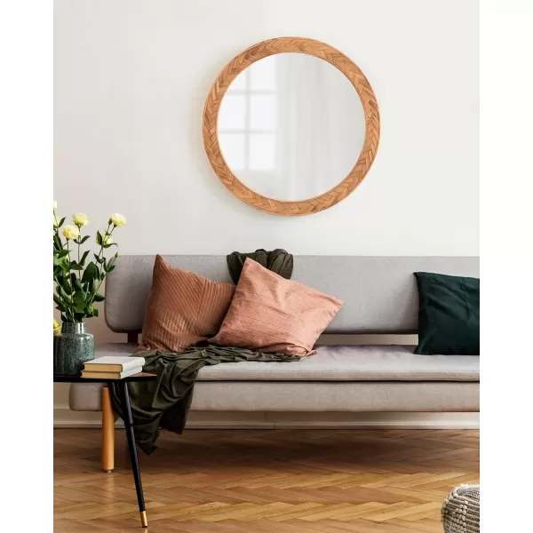 imageKate and Laurel Braywood Modern Pieced Wood Round Mirror 24 Inch Diameter Rustic Brown Decorative Circle Mirror for Use as Coastal Bathroom Mirror for Over Sink or Accent Bedroom Mirror