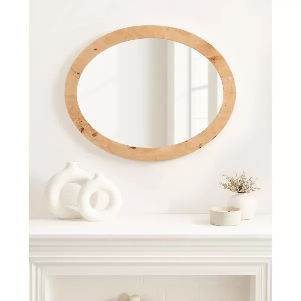imageKate and Laurel Burlock Modern Burlwood Oval Mirror 22 x 28 Natural Wood Transitional Wide Round Mirror for Use as Vanity Bathroom Mirror or Fireplace Mantel Mirror