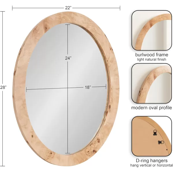 imageKate and Laurel Burlock Modern Burlwood Oval Mirror 22 x 28 Natural Wood Transitional Wide Round Mirror for Use as Vanity Bathroom Mirror or Fireplace Mantel Mirror
