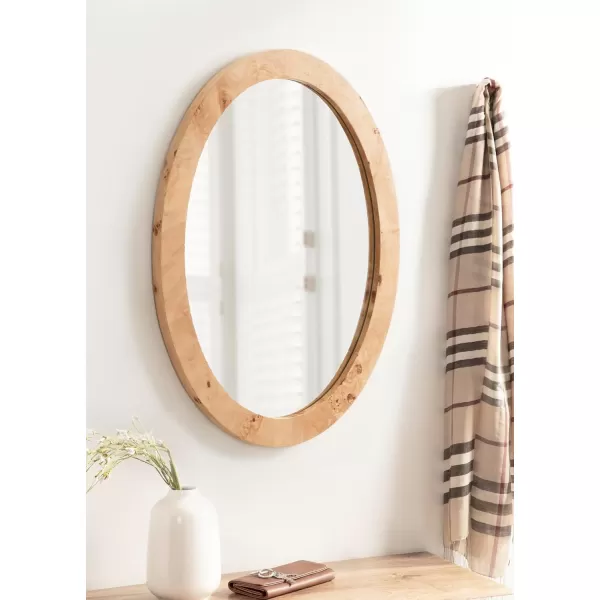 imageKate and Laurel Burlock Modern Burlwood Oval Mirror 22 x 28 Natural Wood Transitional Wide Round Mirror for Use as Vanity Bathroom Mirror or Fireplace Mantel Mirror
