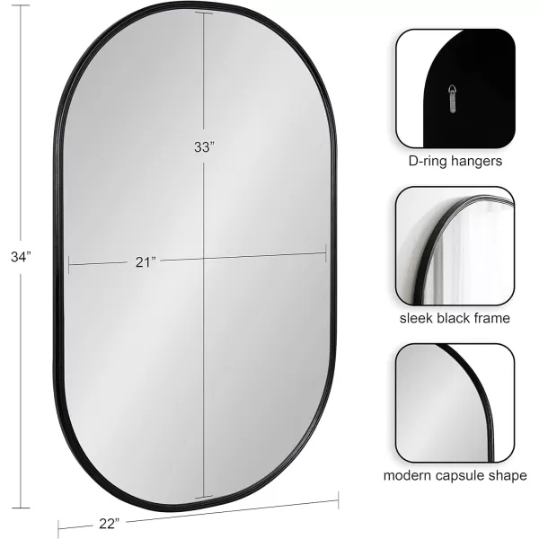 Kate and Laurel Caskill Modern Oval Mirror 18quot x 24quot Black CapsuleShaped Accent Mirror for Entryway Living Room or BathroomBlack