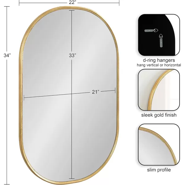 Kate and Laurel Caskill Modern Oval Mirror 18quot x 24quot Black CapsuleShaped Accent Mirror for Entryway Living Room or BathroomGold