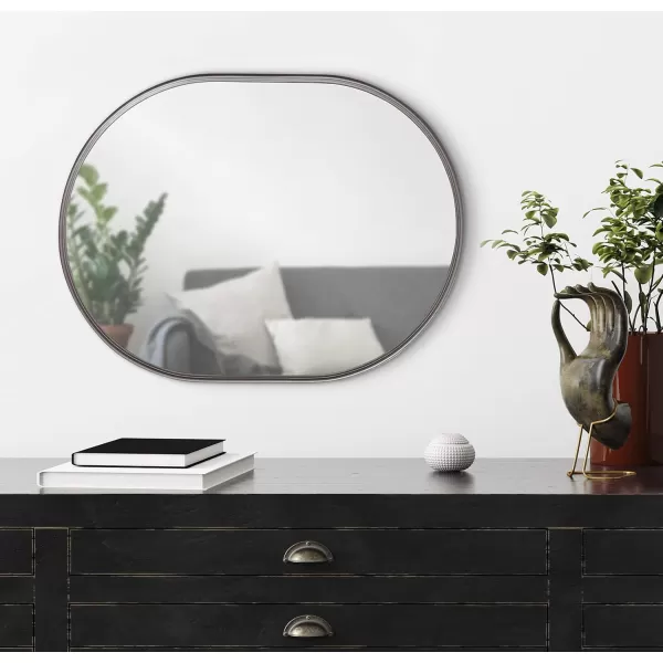 Kate and Laurel Caskill Modern Oval Mirror 18quot x 24quot Black CapsuleShaped Accent Mirror for Entryway Living Room or BathroomGrey