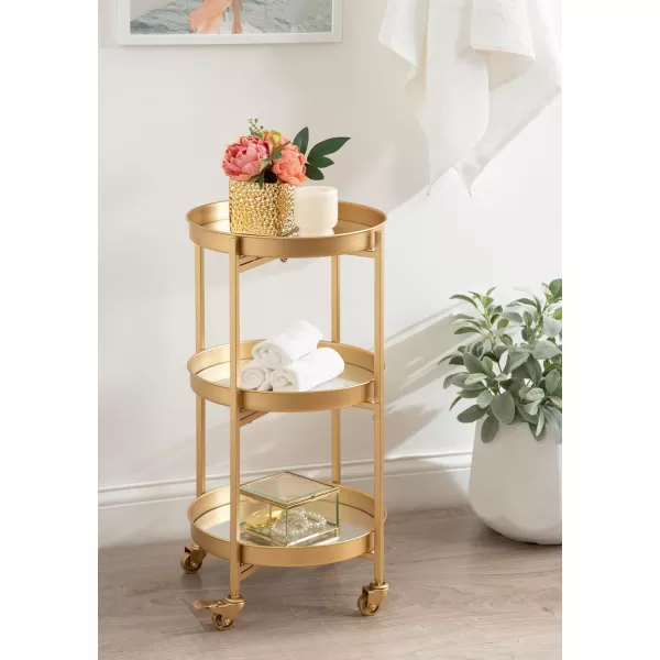 Kate and Laurel Celia Modern 3Tier Bar Cart 16 x 16 x 29 Black Decorative Round Rolling Serving Cart with Lockable Wheels and Three Tiers of Storage and Display SpaceGold