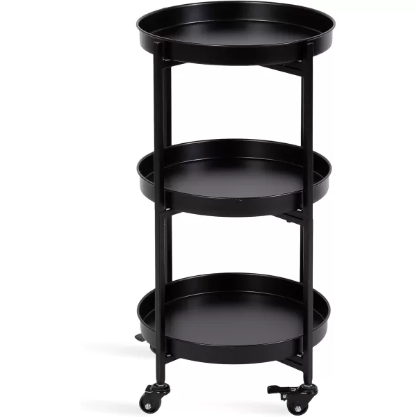 Kate and Laurel Celia Modern 3Tier Bar Cart 16 x 16 x 29 Black Decorative Round Rolling Serving Cart with Lockable Wheels and Three Tiers of Storage and Display SpaceBlack
