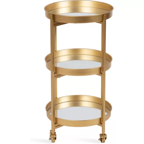 Kate and Laurel Celia Modern 3Tier Bar Cart 16 x 16 x 29 Black Decorative Round Rolling Serving Cart with Lockable Wheels and Three Tiers of Storage and Display SpaceGold