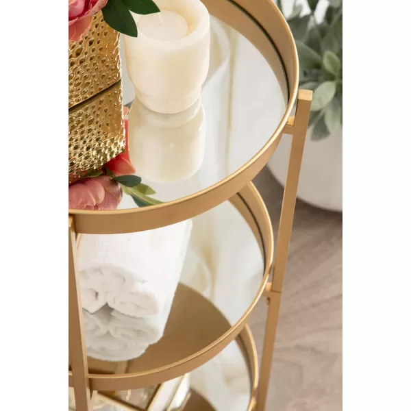 Kate and Laurel Celia Modern 3Tier Bar Cart 16 x 16 x 29 Black Decorative Round Rolling Serving Cart with Lockable Wheels and Three Tiers of Storage and Display SpaceGold