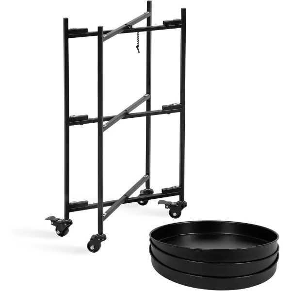 Kate and Laurel Celia Modern 3Tier Bar Cart 16 x 16 x 29 Black Decorative Round Rolling Serving Cart with Lockable Wheels and Three Tiers of Storage and Display SpaceBlack
