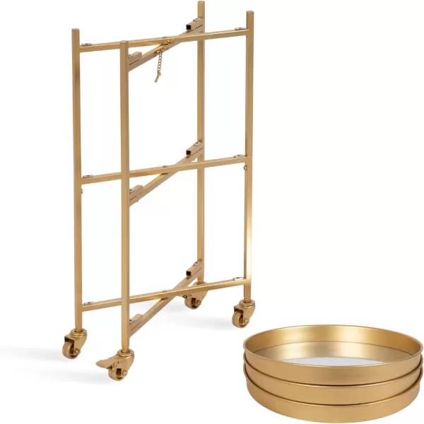 Kate and Laurel Celia Modern 3Tier Bar Cart 16 x 16 x 29 Black Decorative Round Rolling Serving Cart with Lockable Wheels and Three Tiers of Storage and Display SpaceGold
