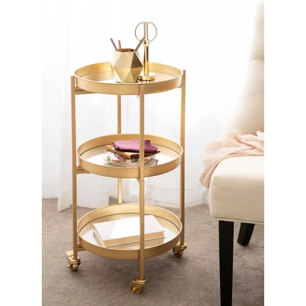 Kate and Laurel Celia Modern 3Tier Bar Cart 16 x 16 x 29 Black Decorative Round Rolling Serving Cart with Lockable Wheels and Three Tiers of Storage and Display SpaceGold