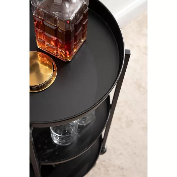 Kate and Laurel Celia Modern 3Tier Bar Cart 16 x 16 x 29 Black Decorative Round Rolling Serving Cart with Lockable Wheels and Three Tiers of Storage and Display SpaceBlack