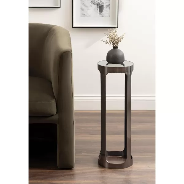 Kate and Laurel Dahl Modern Metal Round Outdoor Drink Table 8 x 8 x 23 Antique Brass Circle Accent Pedestal Patio Mini Table for Use as Living Room Plant Stand or Small Bedroom NightstandPewter