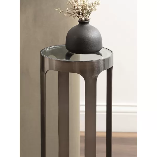 Kate and Laurel Dahl Modern Metal Round Outdoor Drink Table 8 x 8 x 23 Antique Brass Circle Accent Pedestal Patio Mini Table for Use as Living Room Plant Stand or Small Bedroom NightstandPewter