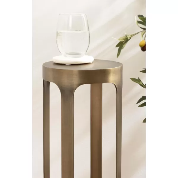 Kate and Laurel Dahl Modern Metal Round Outdoor Drink Table 8 x 8 x 23 Antique Brass Circle Accent Pedestal Patio Mini Table for Use as Living Room Plant Stand or Small Bedroom NightstandGold