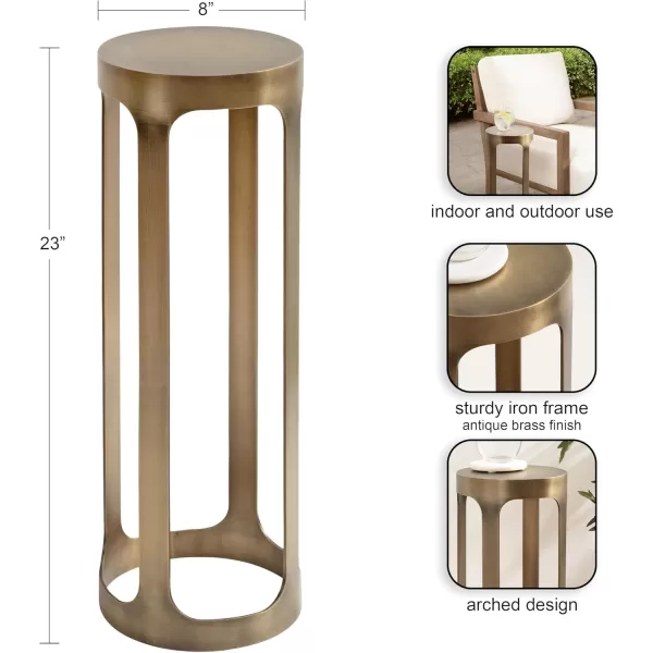 Kate and Laurel Dahl Modern Metal Round Outdoor Drink Table 8 x 8 x 23 Antique Brass Circle Accent Pedestal Patio Mini Table for Use as Living Room Plant Stand or Small Bedroom NightstandGold
