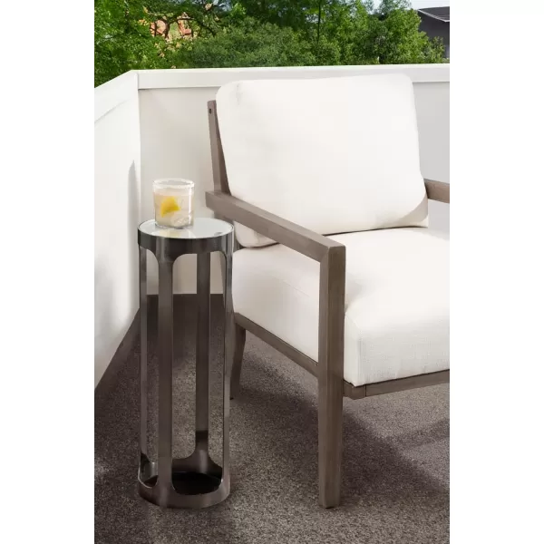 Kate and Laurel Dahl Modern Metal Round Outdoor Drink Table 8 x 8 x 23 Antique Brass Circle Accent Pedestal Patio Mini Table for Use as Living Room Plant Stand or Small Bedroom NightstandPewter