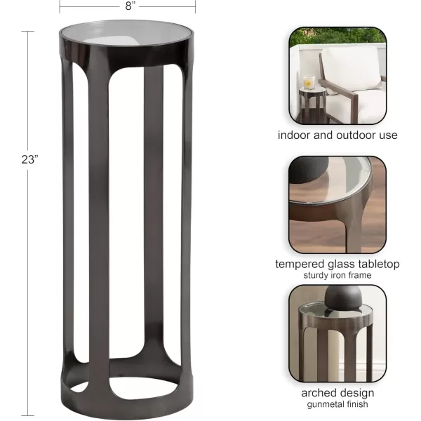 Kate and Laurel Dahl Modern Metal Round Outdoor Drink Table 8 x 8 x 23 Antique Brass Circle Accent Pedestal Patio Mini Table for Use as Living Room Plant Stand or Small Bedroom NightstandPewter