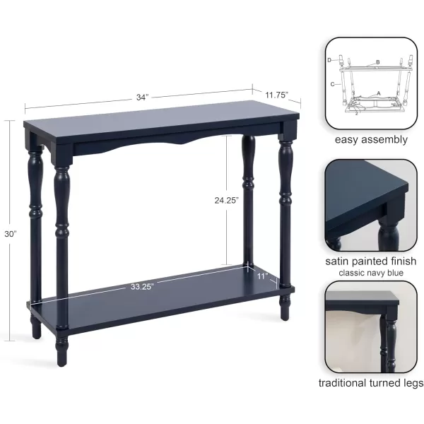 Kate and Laurel Darrington Modern Rectangle Console Table 34 x 12 x 30 Navy Blue Transitional Rectangular Entryway Table for Use as Behind Couch Table or Bedroom Storage TableNavy Blue