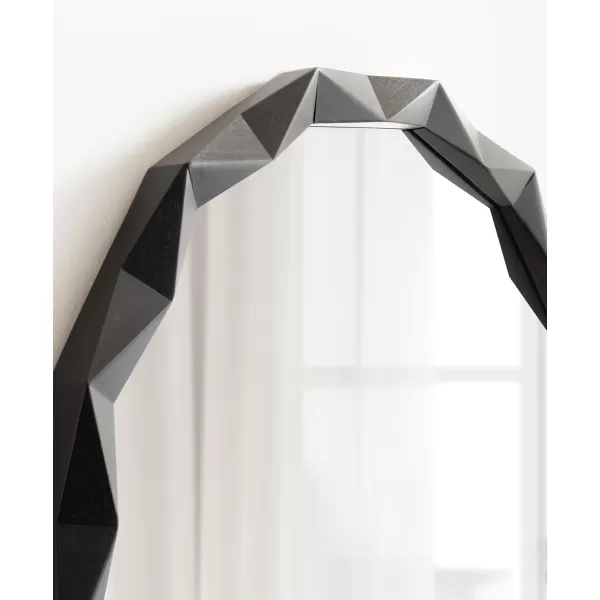 Kate and Laurel Endicott Modern Geometric Round Wall Mirror 26 Inch Diameter Black Transitional Faceted Wood Circle Mirror for Use as Bathroom Mirror for Over Sink or Cute Nursery MirrorBlack