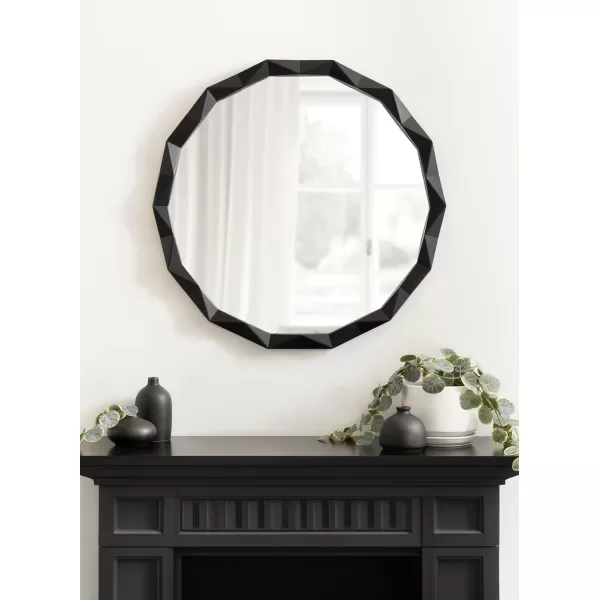 Kate and Laurel Endicott Modern Geometric Round Wall Mirror 26 Inch Diameter Black Transitional Faceted Wood Circle Mirror for Use as Bathroom Mirror for Over Sink or Cute Nursery MirrorBlack