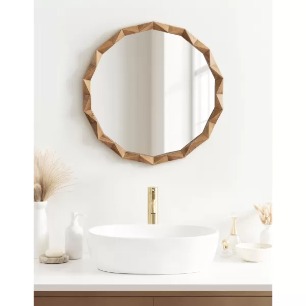 Kate and Laurel Endicott Modern Geometric Round Wall Mirror 26 Inch Diameter Black Transitional Faceted Wood Circle Mirror for Use as Bathroom Mirror for Over Sink or Cute Nursery MirrorRustic Brown