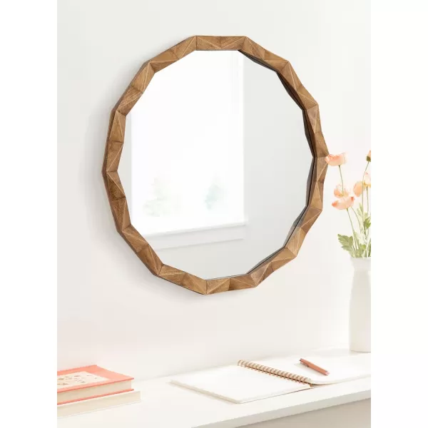 Kate and Laurel Endicott Modern Geometric Round Wall Mirror 26 Inch Diameter Black Transitional Faceted Wood Circle Mirror for Use as Bathroom Mirror for Over Sink or Cute Nursery MirrorRustic Brown