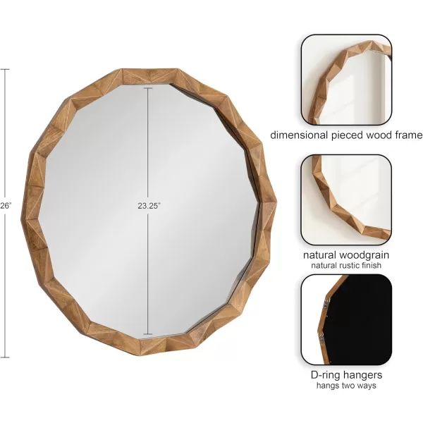 Kate and Laurel Endicott Modern Geometric Round Wall Mirror 26 Inch Diameter Black Transitional Faceted Wood Circle Mirror for Use as Bathroom Mirror for Over Sink or Cute Nursery MirrorRustic Brown