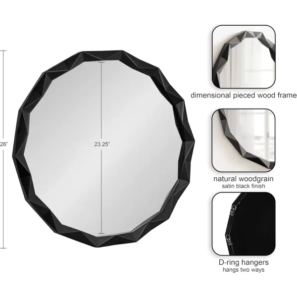 Kate and Laurel Endicott Modern Geometric Round Wall Mirror 26 Inch Diameter Black Transitional Faceted Wood Circle Mirror for Use as Bathroom Mirror for Over Sink or Cute Nursery MirrorBlack